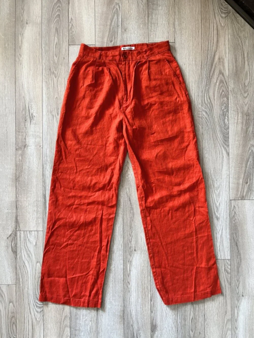 Reformation Vesta Linen Wide Leg High Waist Pants Orange Tomato Girl Size 10